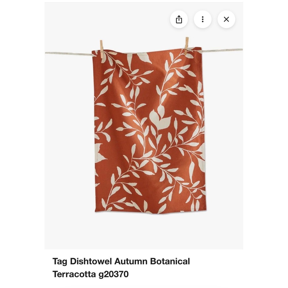 Tag Set of 4 Cotton Tea Towels Burnt Orange White Leaf Print Fall Home New w/Tag